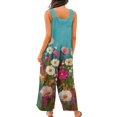 thumbnail image 5 of Women's Floral Romper - Summer Casual Sleeveless Cotton Overalls with Pockets & Adjustable Straps ,Turquoise,M, 5 of 8