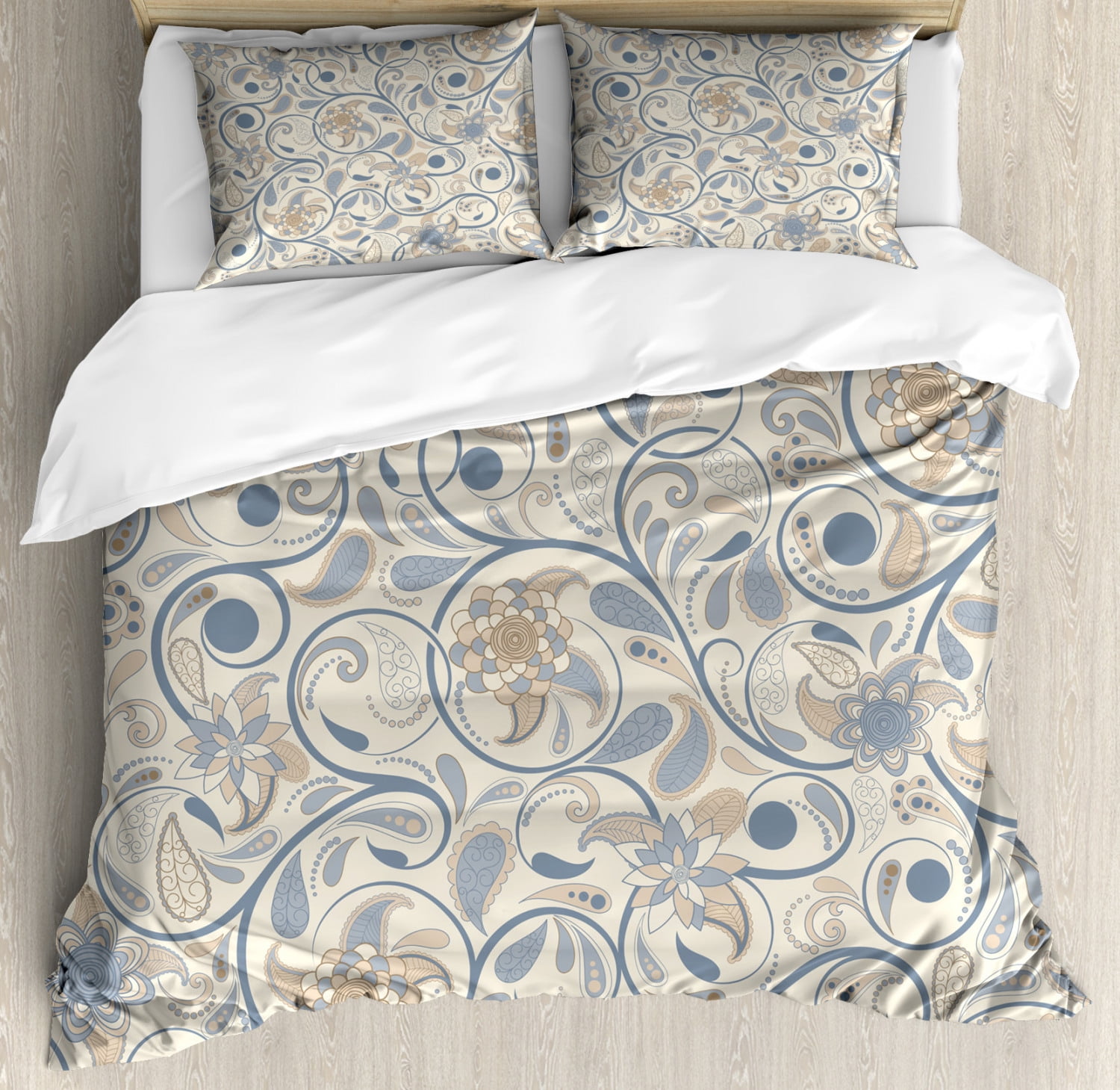 Vintage Duvet Cover Set, Oriental Scroll with Swirling Leaves with
