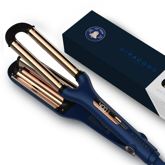 MIRACOMB Plancha de titanio de ondulación profunda, tecnología de iones, ajustes de calor digitales, apagado automático, doble voltaje (12,2 pulgadas, cabello ondulado, ondulador de cabello)