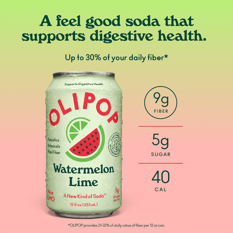 Olipop Watermelon Lime Prebiotic Soda, 12 fl oz, 12 Pack photo 2