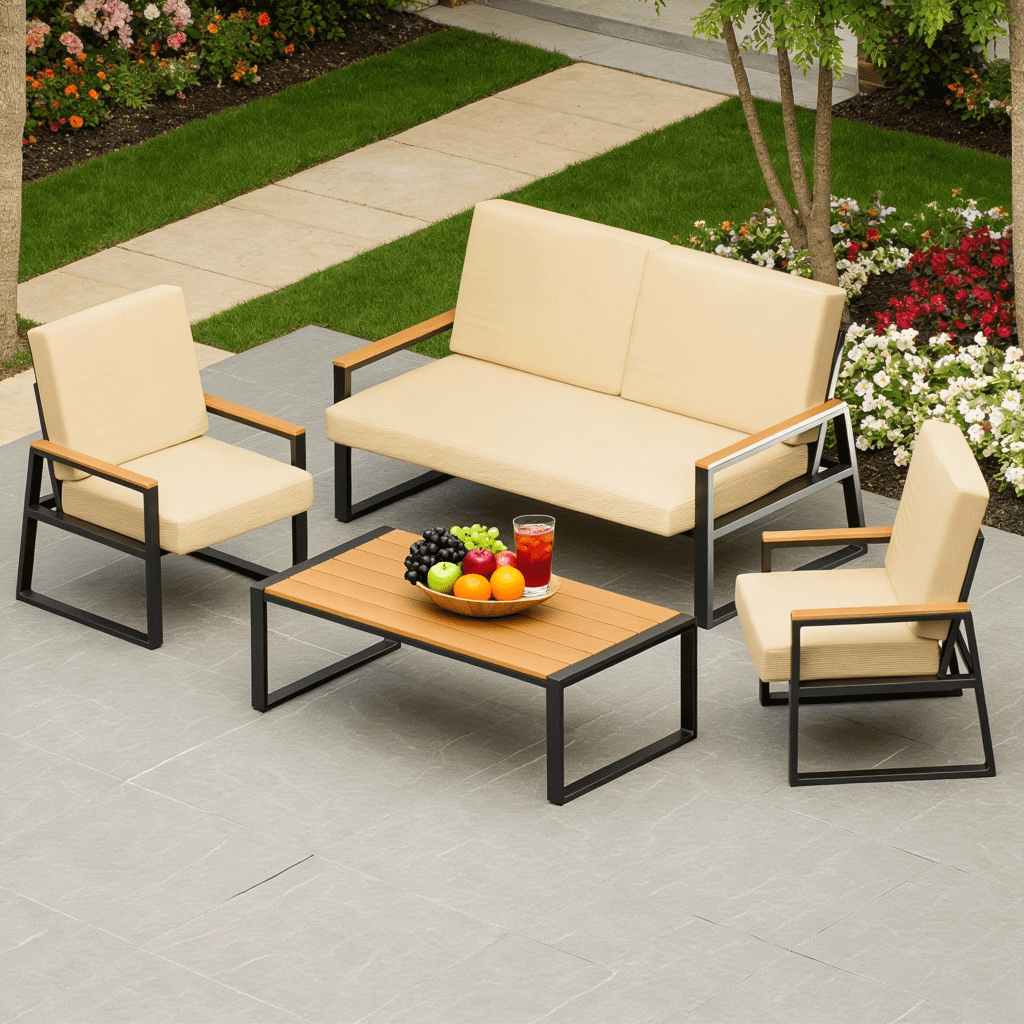 Aiho 4 Pieces Patio Furniture Set, All-Weather Outdoor Conversation Set with Coffee Table & Removable Cushions, Perfect for Patio, Garden, Yard, Beige