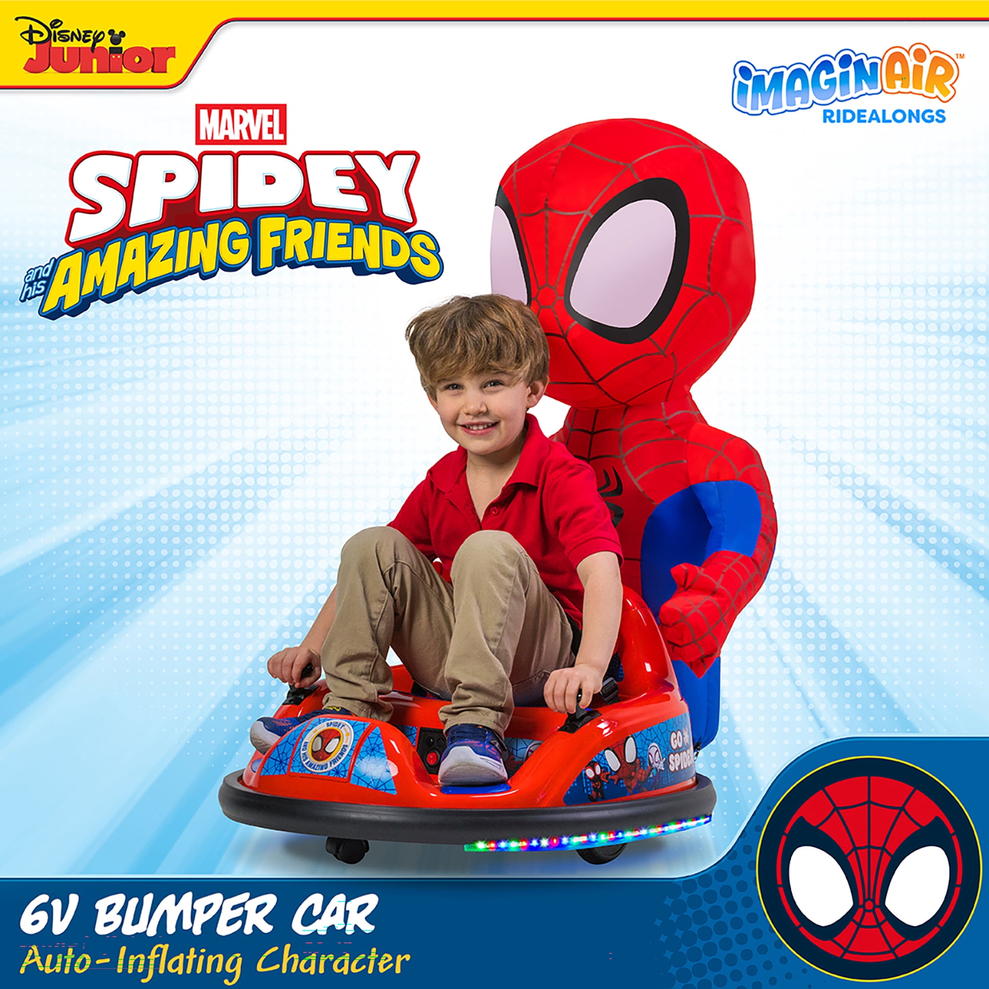 Marvel Spider-Man Spidey ImaginAir 6V Powered Ride-On Bumper Car with Inflatable Character