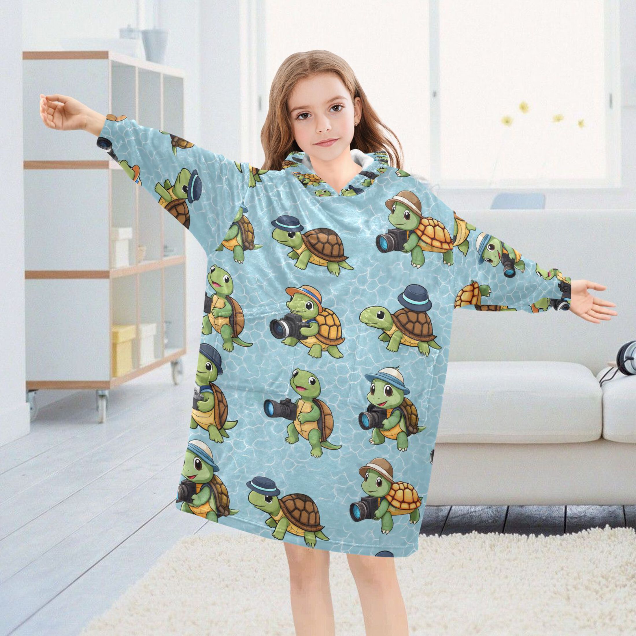 joogoo Wearable Blanket Hoodie for Cute Turtle Camera Flannel Sherpa Pocket 3-14 YR S