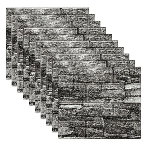 10Pcs 3D Self-Adhesive Tile Stone Brick Wall Sticker Soft Foam Panels,14x15.2x0.1inch