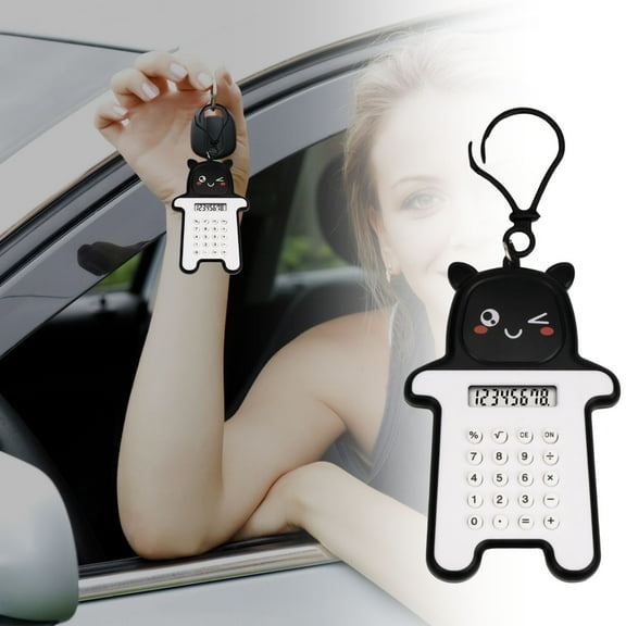 Pocket Size Keychain Calculator Key Ring, 8-Digit LED Display Multi-purpose Standard Function Calculator, Small Portable Electronic Calculator Pendant, Ideal for Students Home, School, Office Black