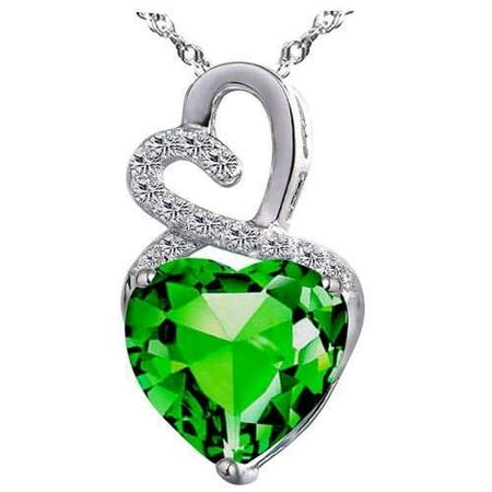 Devuggo Infinity 4.0 Carat TCW Heart Cut Gemstone Created Emerald 925 Sterling Silver Necklace Pendant with free 18 Chain
