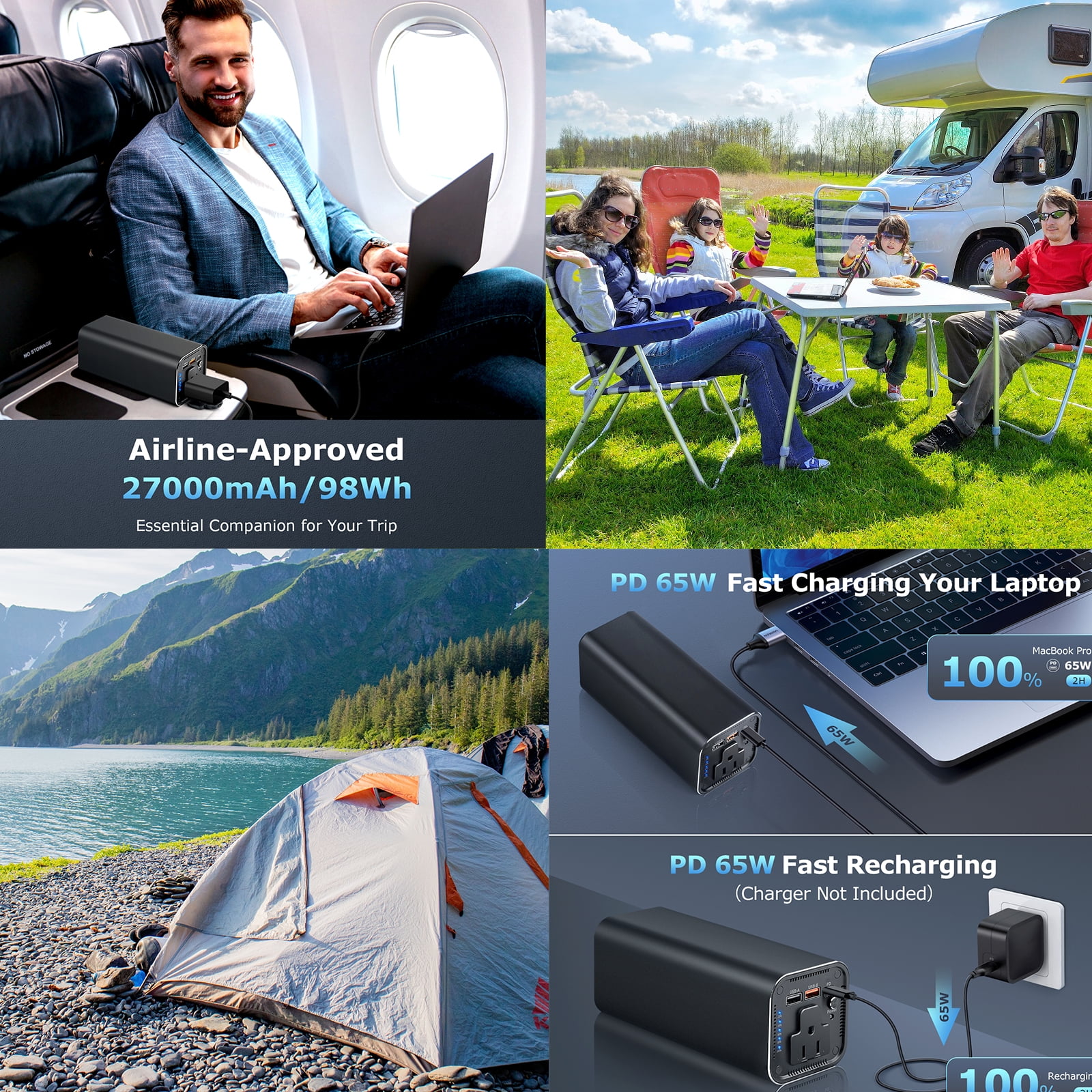 MASALUO P6-2 100W Portable Power Bank with AC Outlet - 98Wh/27000mAh ,With 65W PD ,  for Laptop, MacBook, HP, Travel,Hunting and Outdoor Use