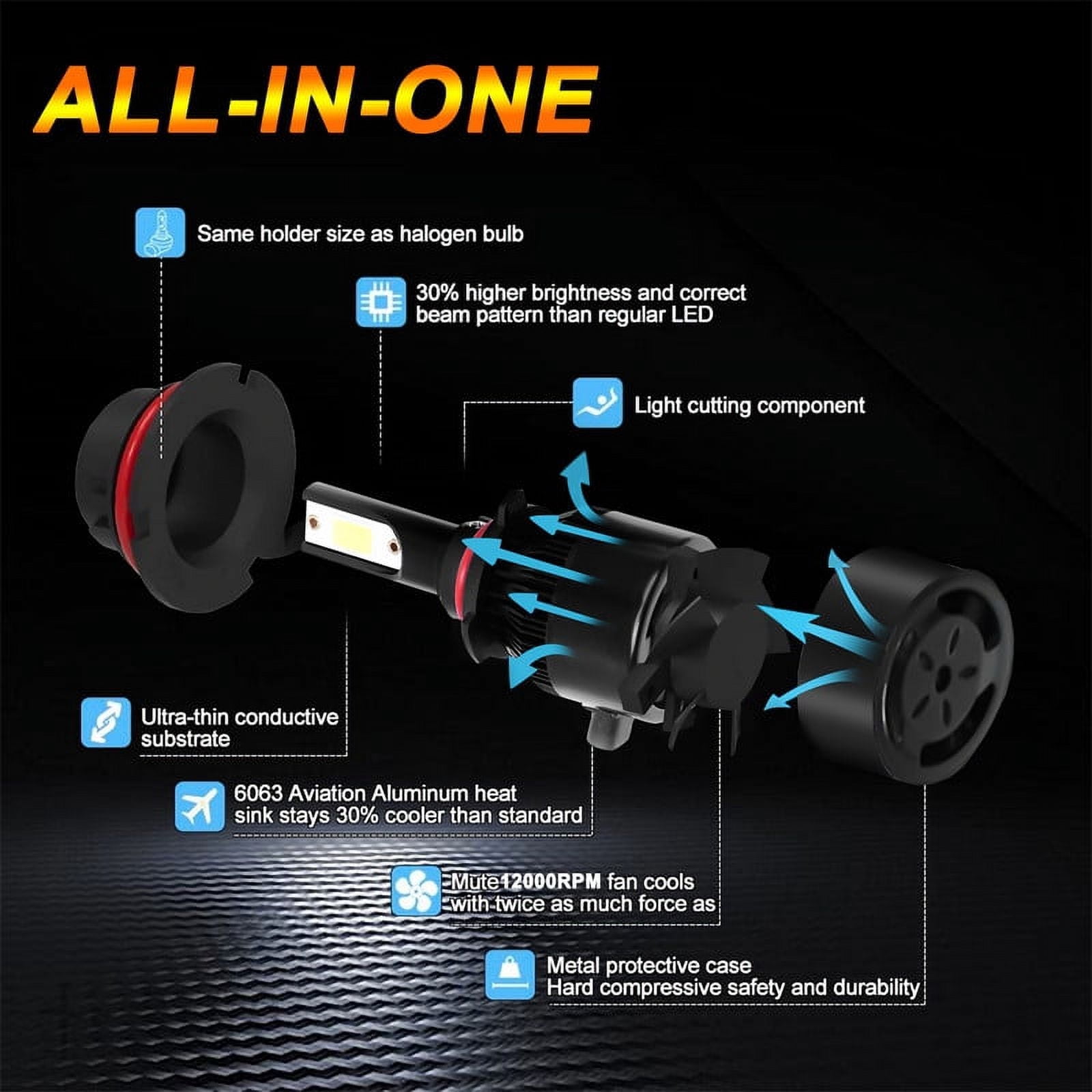 For Chrysler 200 2011 2012 2013 2014 2015 LED Headlight Bulbs 9012 High and Low Beam 2pcs