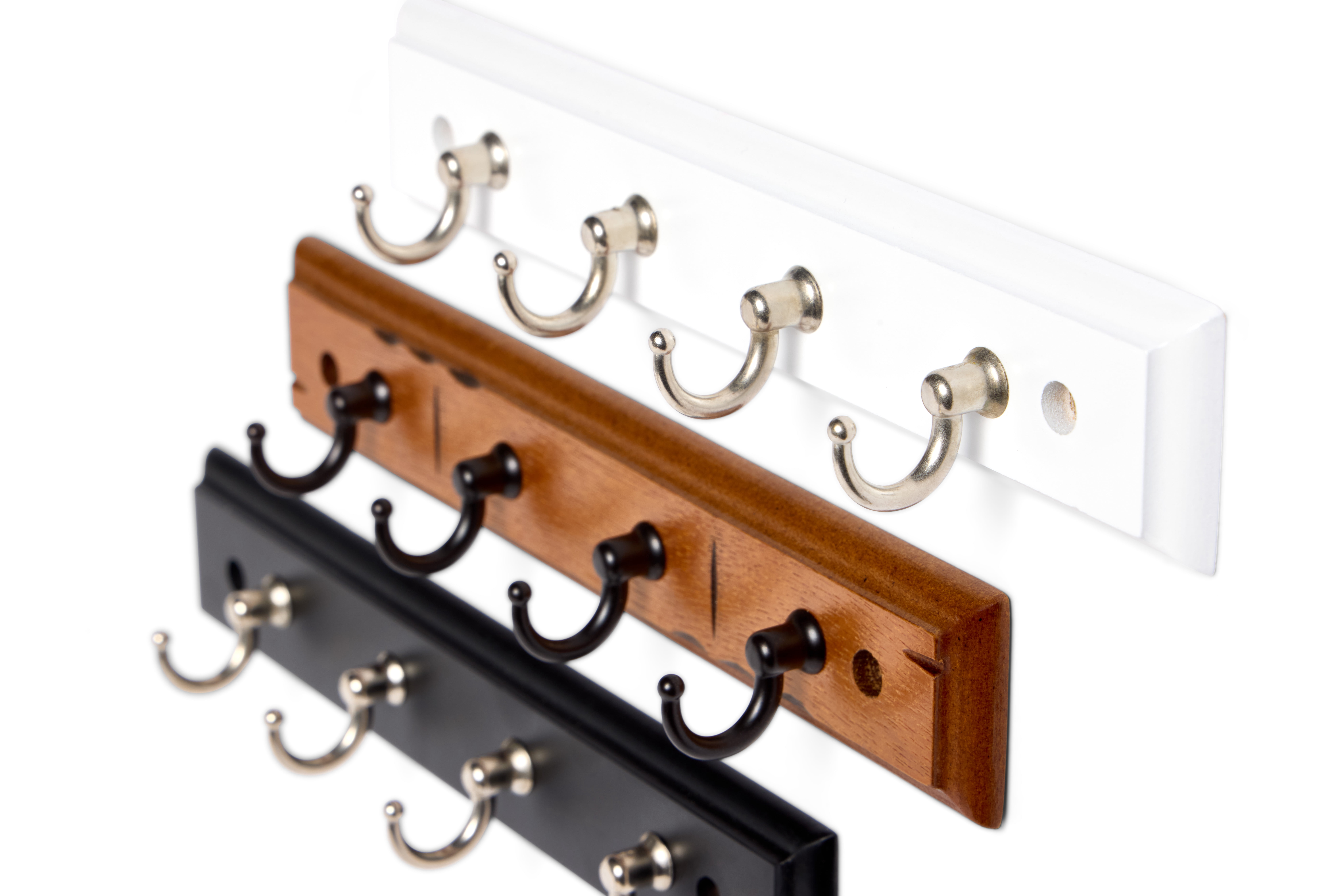 (2 pack) Mainstays White 8.75 inch Key Rail with 4 Satin Nickel Hooks for Keys, Mail, Leashes, 2 lbs Capacity, 1 Pack