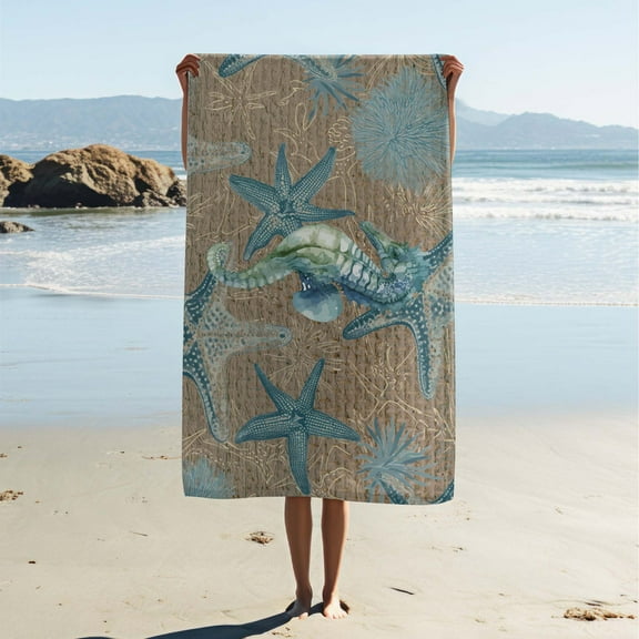 Blue Seahorse Nautical Map Beach Towel Bath Towel,Super Absorbent Sandproof Lightweight Quick Dry Pool Beach Travel Towel for Boys and Man