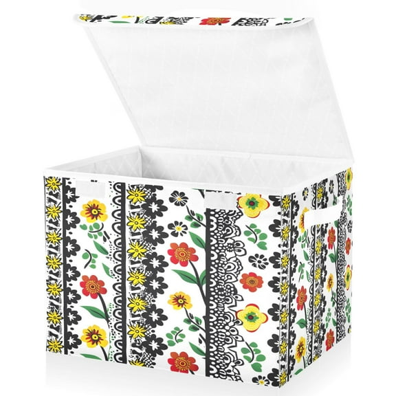 Ryvnso Floral Bohomia Large Lidded Foldable Storage Baskets Cubes Boxes Lids Bin for Home
