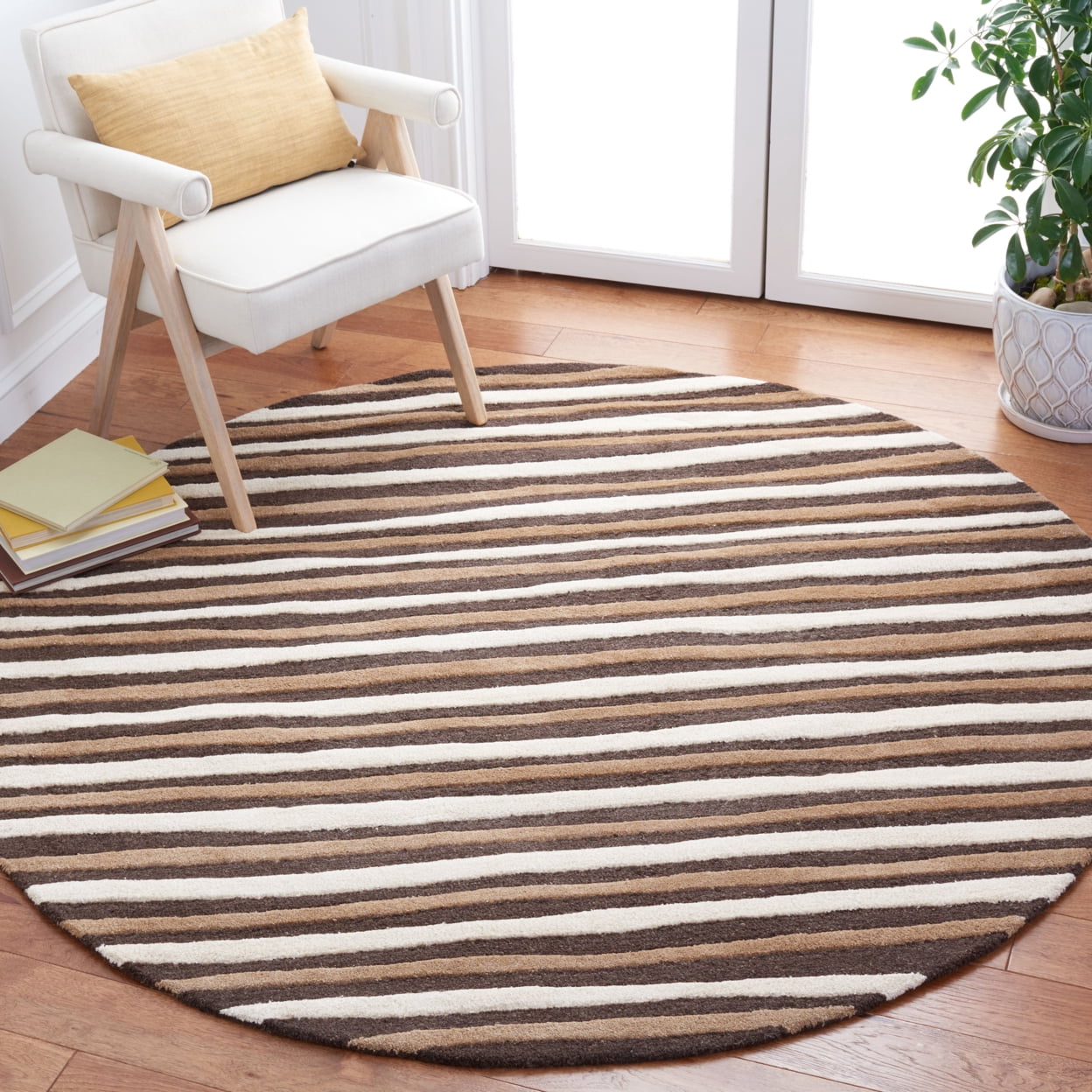 SAFAVIEH Martha Stewart Hand Drawn Stripe Area Rug, Tilled Soil Brown, 8' x 10'