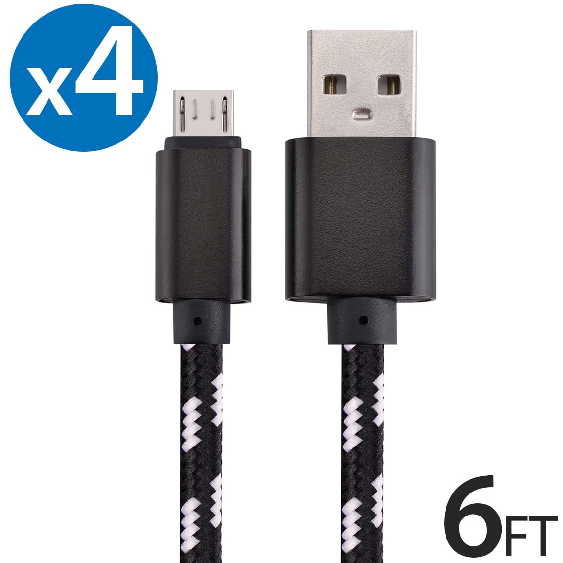 4x Micro USB Cable Charger For Android, FREEDOMTECH 6ft USB to Micro