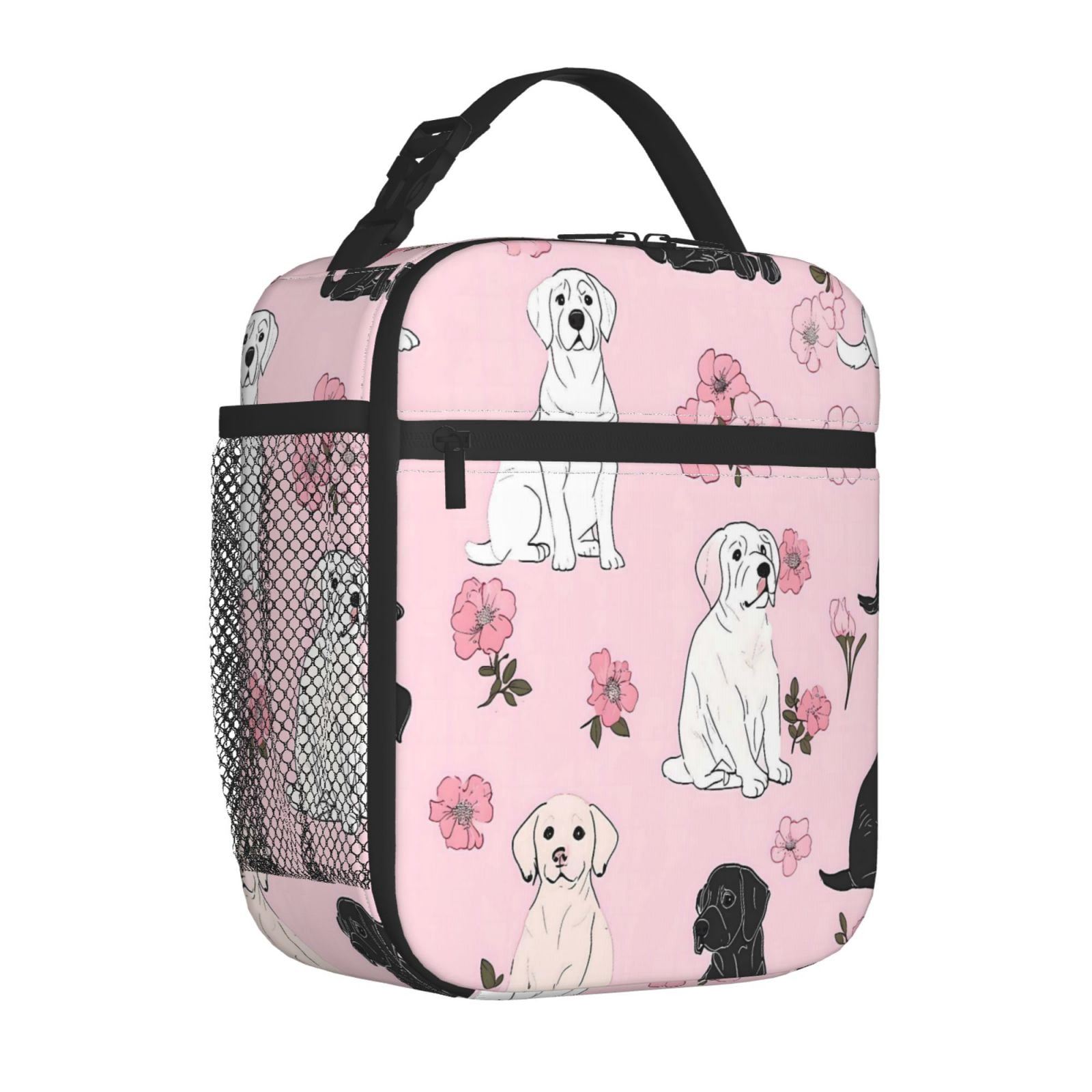 Lunch Bag For Women Men Insulated Portable Lunch Box Bento Box Office Picnic Travel Cooler Bag Dogs And Flowers