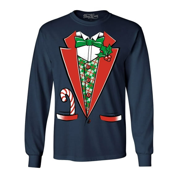 Shop4Ever Men's Christmas Tuxedo Costume with Plaid Vest Long Sleeve Shirt Medium Navy