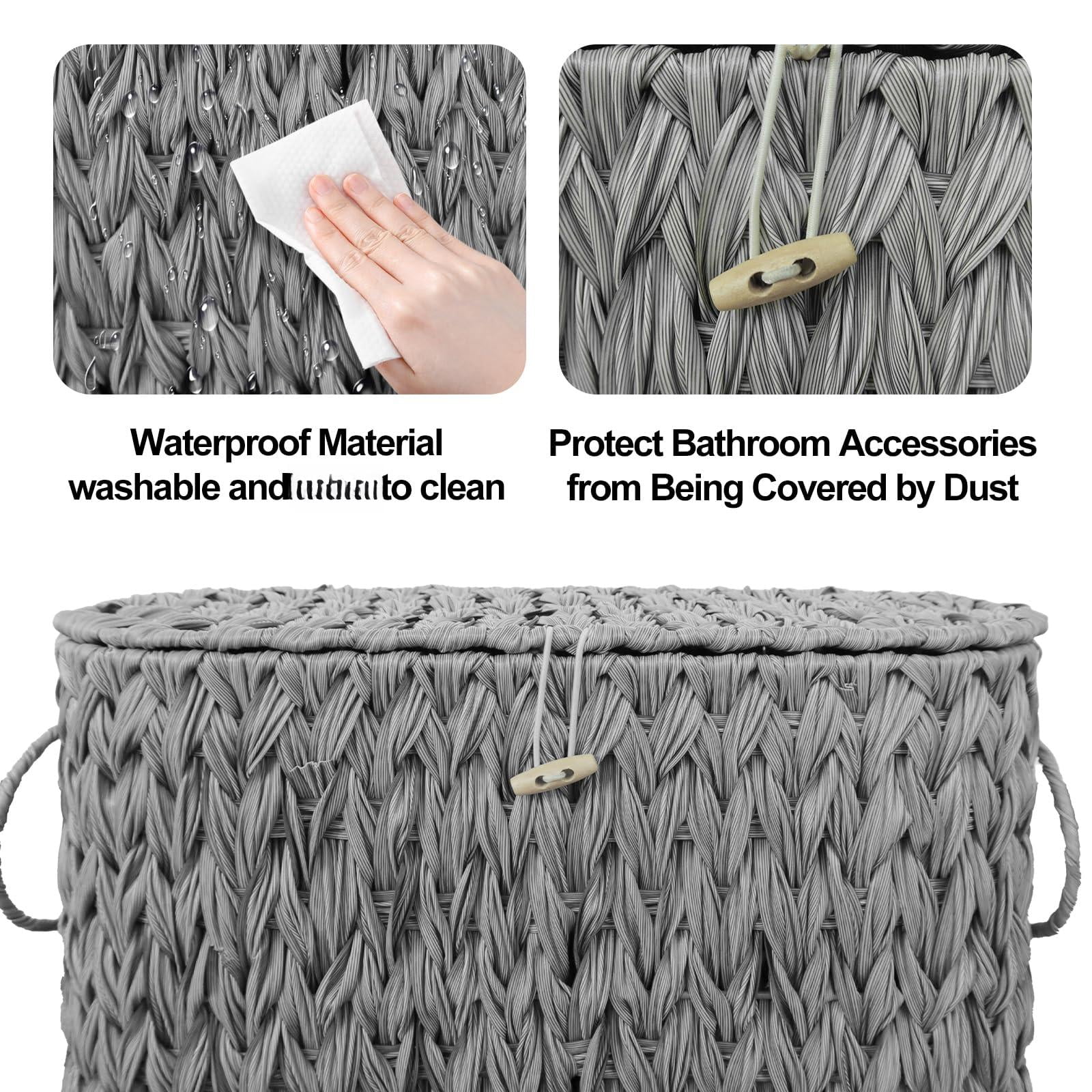 Toilet Paper Storage Basket With Lid Wicker Holder Stand Narrow Decorative Woven Bathroom Organizer Free Standing Grey