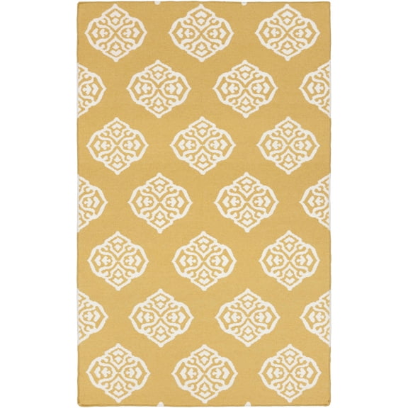 Hauteloom Mattoon Wool Living Room, Bedroom Area Rug - Contemporary - Mustard, Off White - 5' x 8'