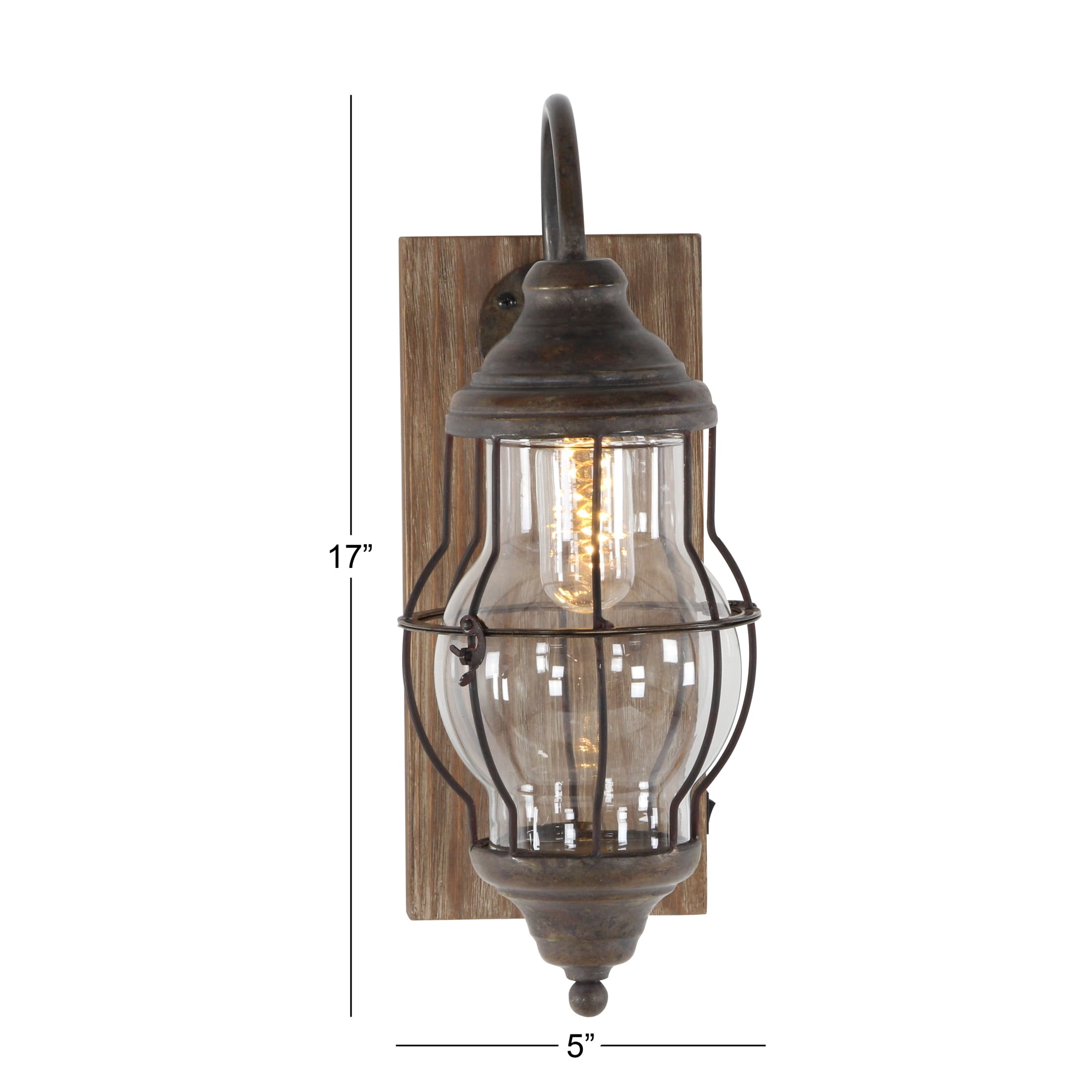 DecMode 17" Battery Operated Brown Accent Lamp with Clear Glass Shade
