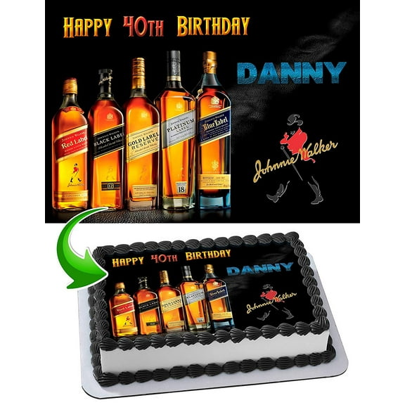Johnnie Walker Edible Cake Image Topper Personalized Picture 1/4 Sheet (8"x10.5")