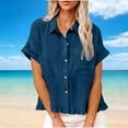 thumbnail image 6 of Posijego Womens Summer Linen Tops Short Sleeve Collared Button down Shirts Business Casual Work Office Blouses, 6 of 9