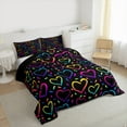 thumbnail image 3 of Manfei Colorful Heart Print Queen Comforter Set,Rainbow Loves Pattern Bedding Sets,Pink Blue Black Bedding Comforter Set For Child,Luxury Bedroom Decor Reversible,3-Piece, 3 of 8