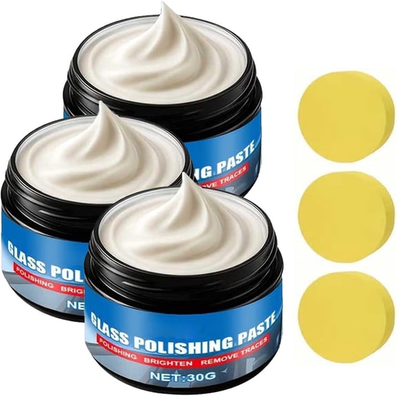 3PC Car Glass Oil Film Remover Paste, Auto Glass Coating Cleaning Agent with Sponge, Streak-Free, Restore Clear Vision for Cars Windows And Home Glass