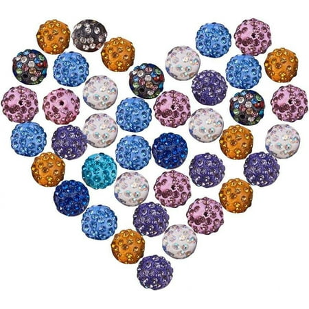 100 Pcs 12mm Random Mixed Color Polymer Clay Clear Gemstones Cubic Zirconia CZ Stones Pave Micro Setting Disco Ball Spacer Beads Round Bracelet Connector Charms Beads