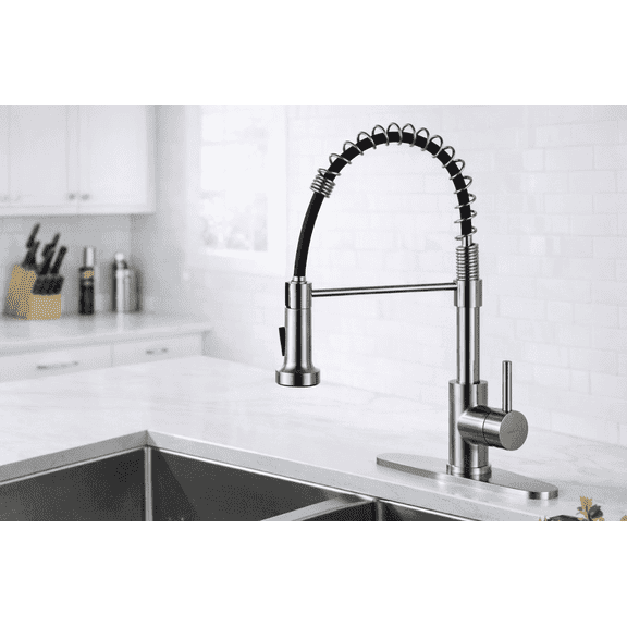 Rtbhaful Kitchen Sink Faucets, Kitchen faucets with Pull Down Sprayer sus304 Stainless Steel Brushed Nickel Single Handle Single Hole Faucet for Farmhouse rv Utility bar Laundry Sinks