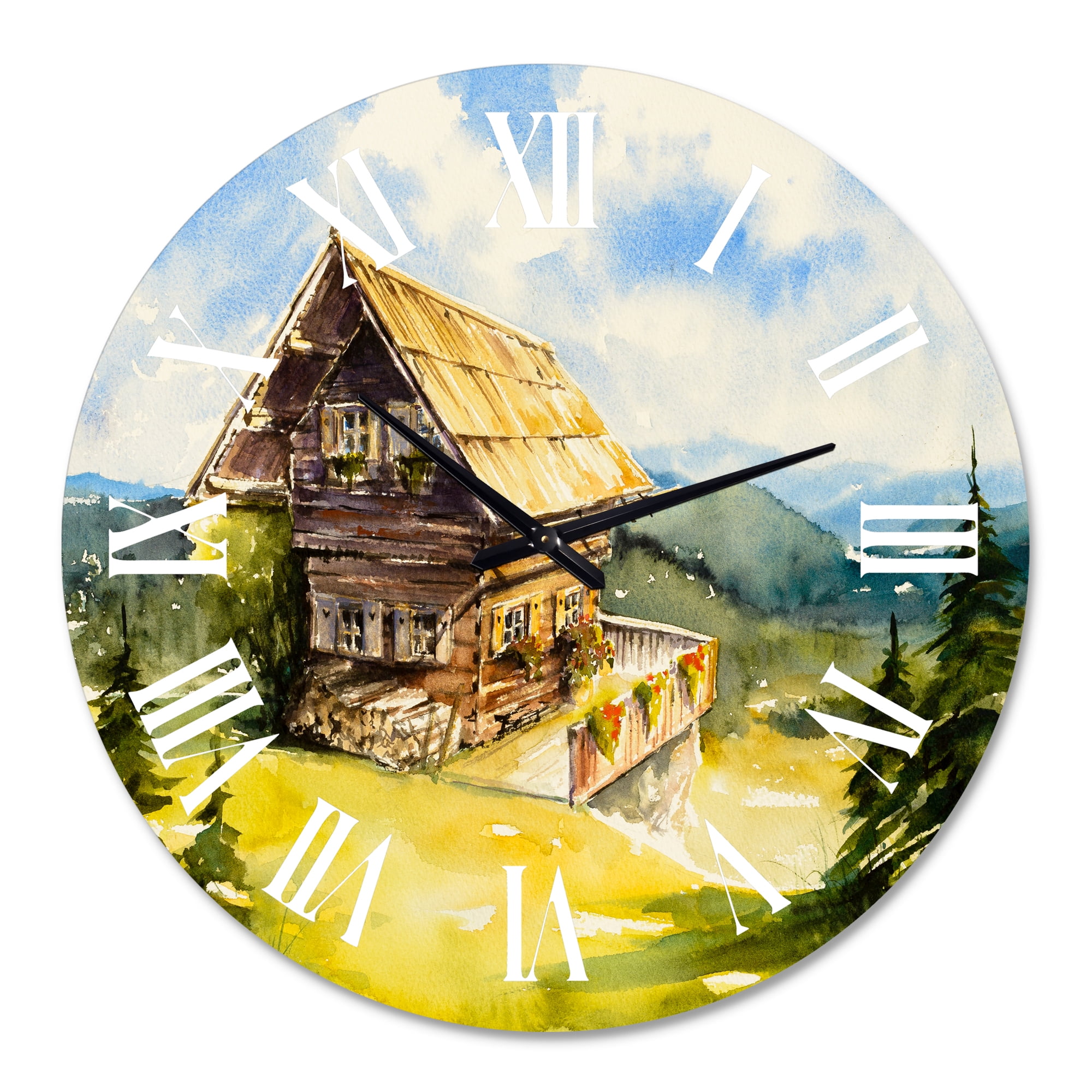 Designart 'Peaceful Landscape With Old Cottage At Summer' Traditional Wall Clock