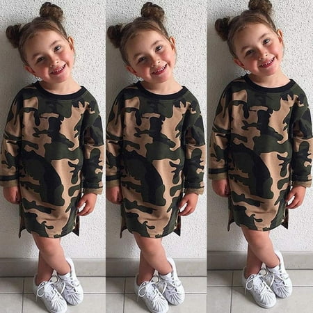Camouflage Toddler Kids Girls Dress Long Sleeve Party Pageant Princess Dresses