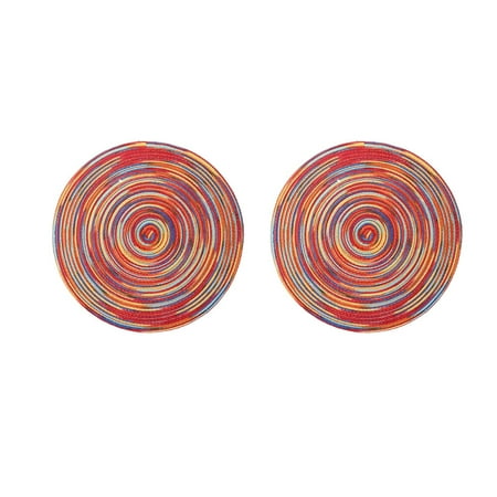

NUOLUX 2pcs Round Shape Hand-woven Cup Placemat Coaster Cotton Thread Table Mat Coasters Colored Heat Resistant Mat for Home (Red Pattern 18cm)