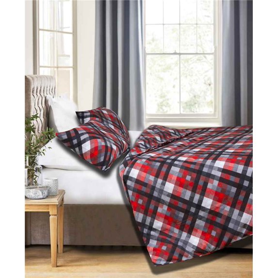 100% Turkish Cotton Rustic Velvet Flannel Queen Duvet Cover Set (Plaid)