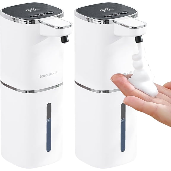 2 Pack Automatic Foaming Soap Dispenser, 400ml//13.53oz Rechargeable, Adjustable Foam Levels, IPX5 Waterproof, Touchless & Wall/Tabletop Use for Kitchen Bathroom