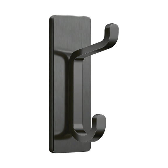 Stainless Steel No-Drill Adhesive Hook | Super Strong Removable Wall Hook for Kitchen, Bathroom, Dorm, Office | Black