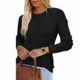 thumbnail image 2 of Ronuti Women's Cropped Knit Sweater Soft Stretch Round Neck Long Sleeve Tops Casual Fall Winter Tops, 2 of 8