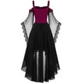thumbnail image 5 of Women Gothic Halloween Costume Dress Medieval Renaissance Renaissance Vintage Cold Shoulder Butterfly Sleeve High-Low Mesh Gown for Halloween Party Cosplay Outfit, 5 of 5