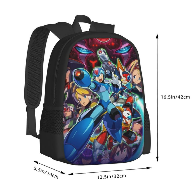 Mega Man Game Kids Schoolbag 3D Print Cartoon Anime Backpack Waterproof Shoulder Bag Multifunctional Lightweight Laptop Backpack for Work Travel Camping Walmart