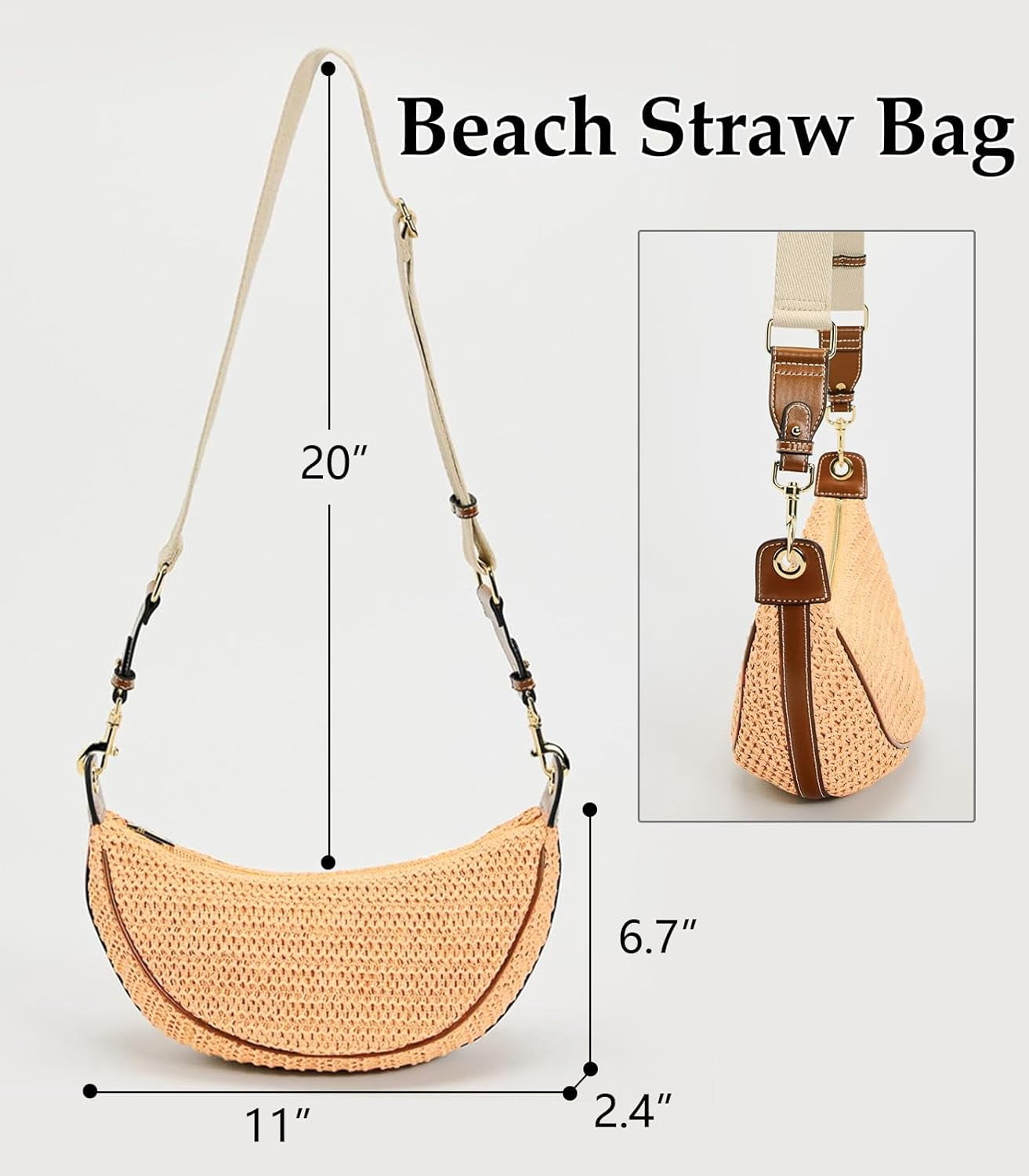 CAILDANL Straw Crossbody Bags for Women Beach Woven Hobo Handbag Summer Chic Crescent Shoulder Purses with Adjustable Strap 2025