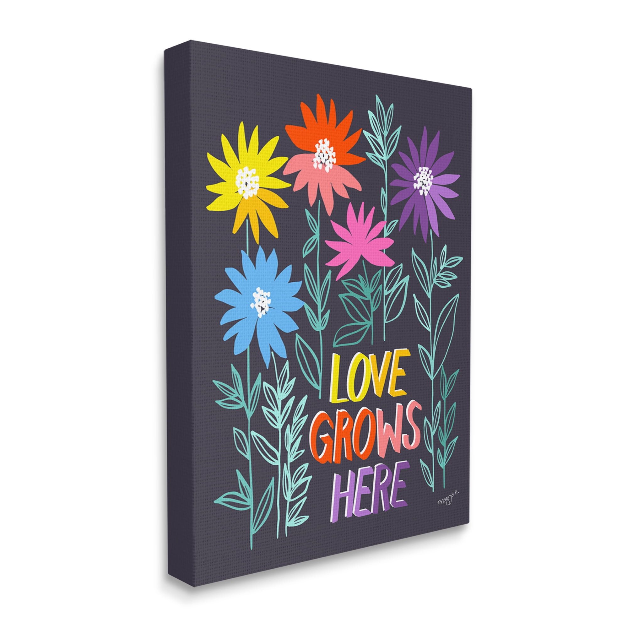Stupell Industries Love Grows Here Phrase Botanical & Floral Painting Gallery Wrapped Canvas Art Print Wall Art, 30 x 40