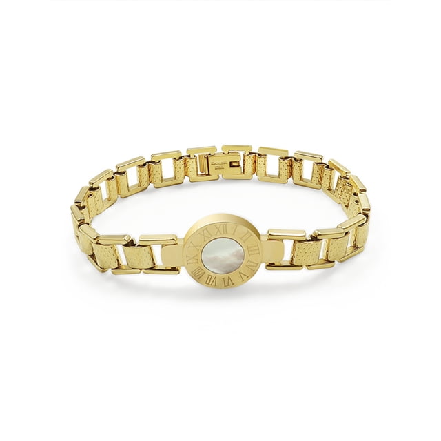 Pulsera de oro laminado eslabones tipo reloj y números romanos