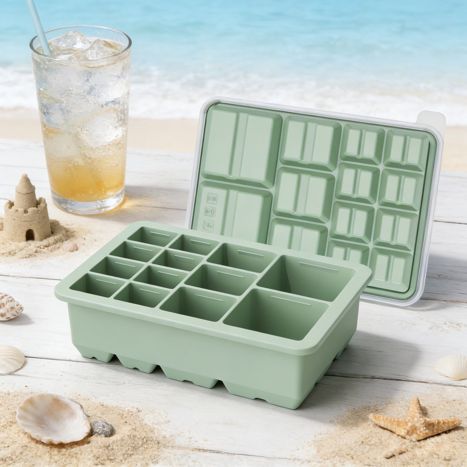 UJMNHYGT Silicone Ice Cube Trays Easy Release, 13 Different Cube Flexible Ice Cube Molds with Lid, Reusable Freezer Stackable Ice Maker for