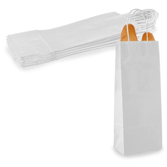MT Products White Bread Bags 5.25" x 3.25" x 13.13" - Disposable Paper Bags with Handle - Pack of 12