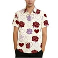 thumbnail image 1 of Chemise Unisexe à Manches Courtes avec Imprimé de la Saint-Valentin, Chemise Décontractée Boutonnée Assortie pour Couples avec Col Rabattu, Haut Graphique Coupe Régulière en Tissu Léger et Respirant pour Cadeaux des Fêtes et Sorties à Thème, 1 of 7