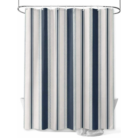 Fsddascl Navy Blue Beige Shower Curtain Set - 72" x 78" Washable Bathtub Curtain with 12 Hooks, Retro Simple Abstract Vertical Stripes Waterproof Fabric Stall Shower Curtains for Bathroom/Bathtub