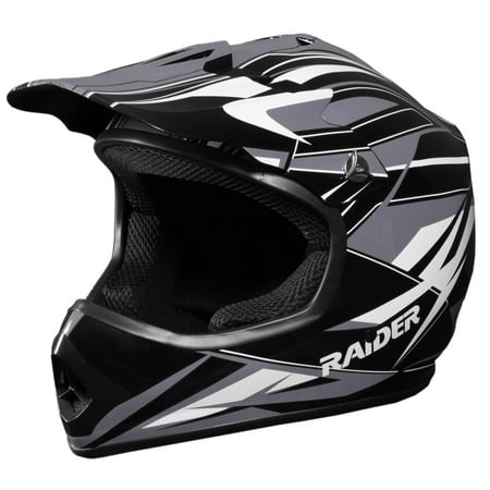 Raider GX3 Motocross Dirt Bike Youth Helmet DOT Approved - Black /Silver - YL
