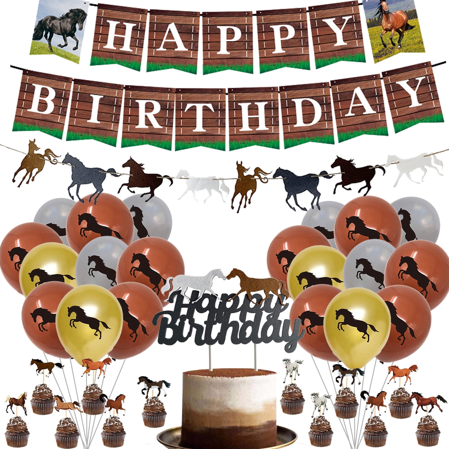 Western Cowboy Horse Themed Birthday Party Decorations, Brown Horse Latex Balloons, Horse