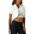 thumbnail image 1 of Chaqueta de mezclilla recortada de manga corta con cuello vuelto para mujer INSPIRE CHIC, blanca, talla M, 1 of 6