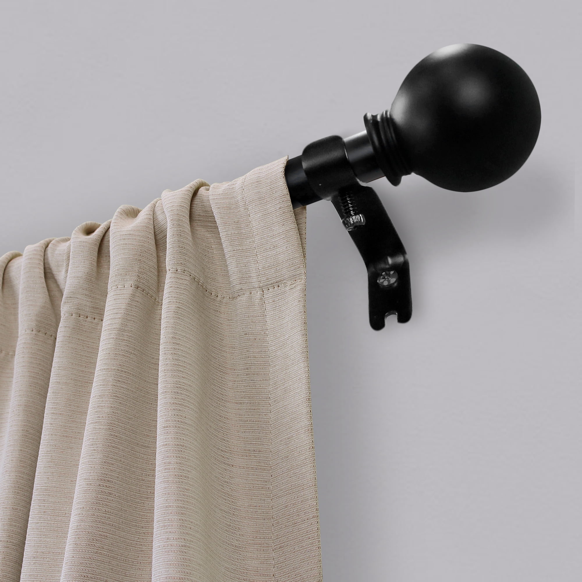 Mainstays 1/2" Black Ball Adjustable Single Curtain Rod, 48-84"