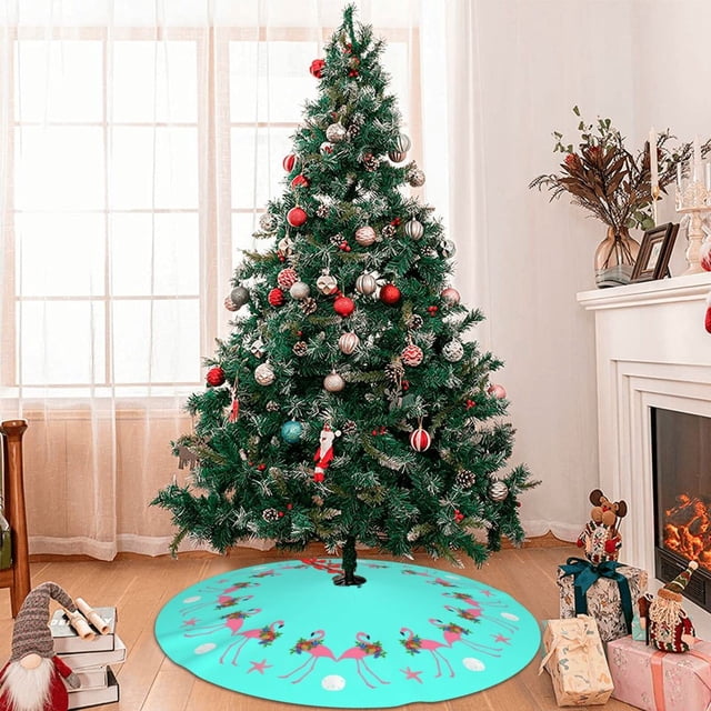 Falda de árbol de Navidad con flamencos azules tropicales, falda de árbol de Navidad para fiestas festivas, árbol de Papá Noel, decoración de casa de Año Nuevo, interior y exterior, 30.0 in