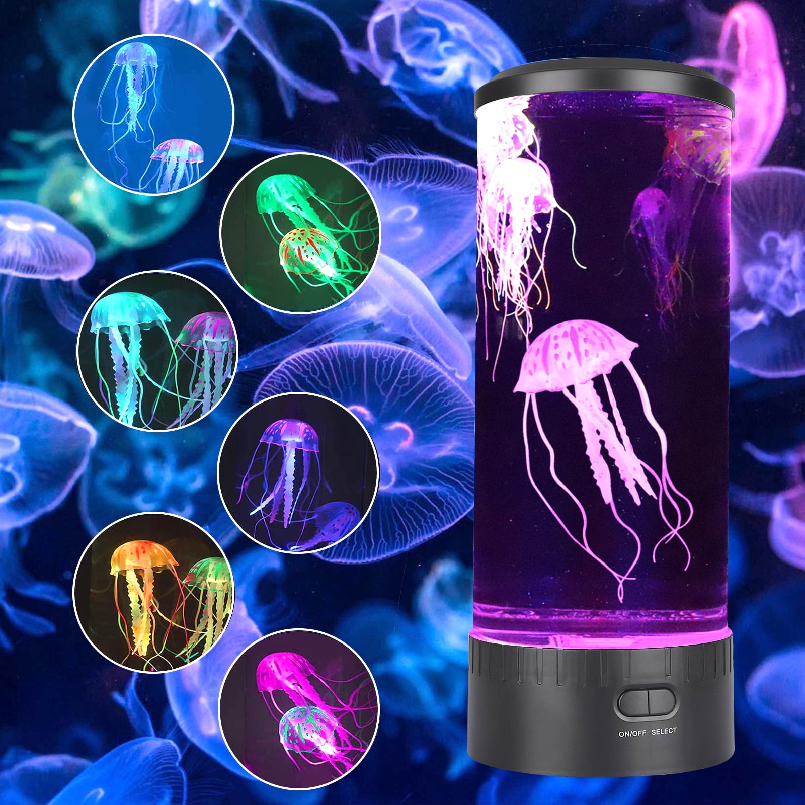 LED Fantasy Jellyfish Lava Lamp Aquarium, EEEkit Electric Round Jellyfish  Tank Mood Light with 3 Fake Glowing Jelly Fish, 5 Color Changing Effects  with Timer, Night Light Gift for Kids Home Decor -